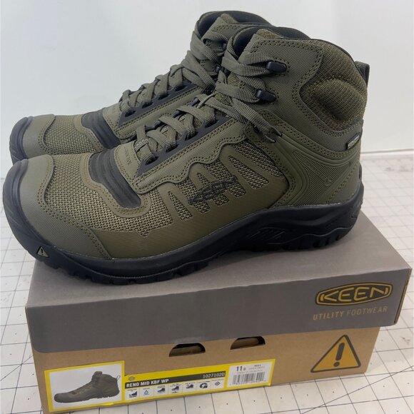 Men's KEEN Reno Mid KBF Carbon Fiber Toe WP Work Boots 11 Dark Olive/Black NEW - Picture 7 of 11